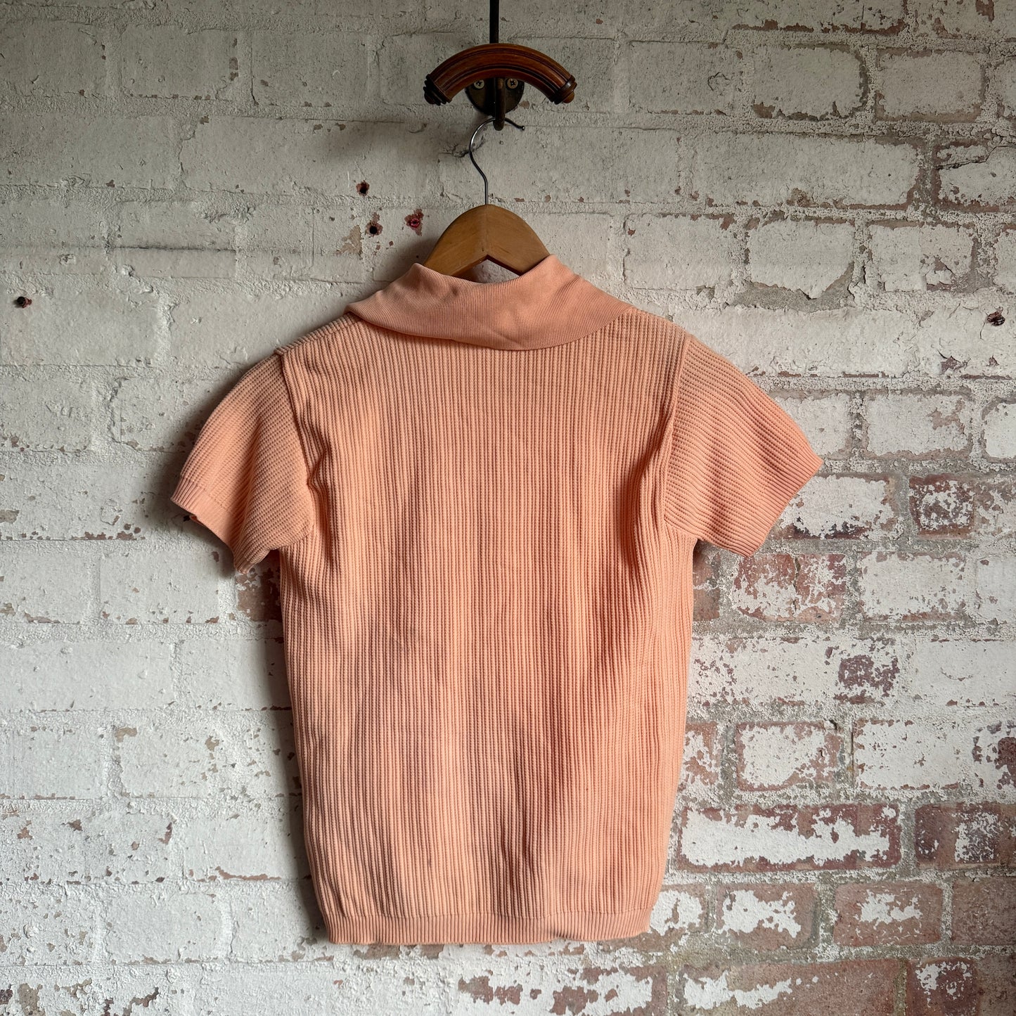 1970s Peach British Dead Stock Patterned Polo Shirt