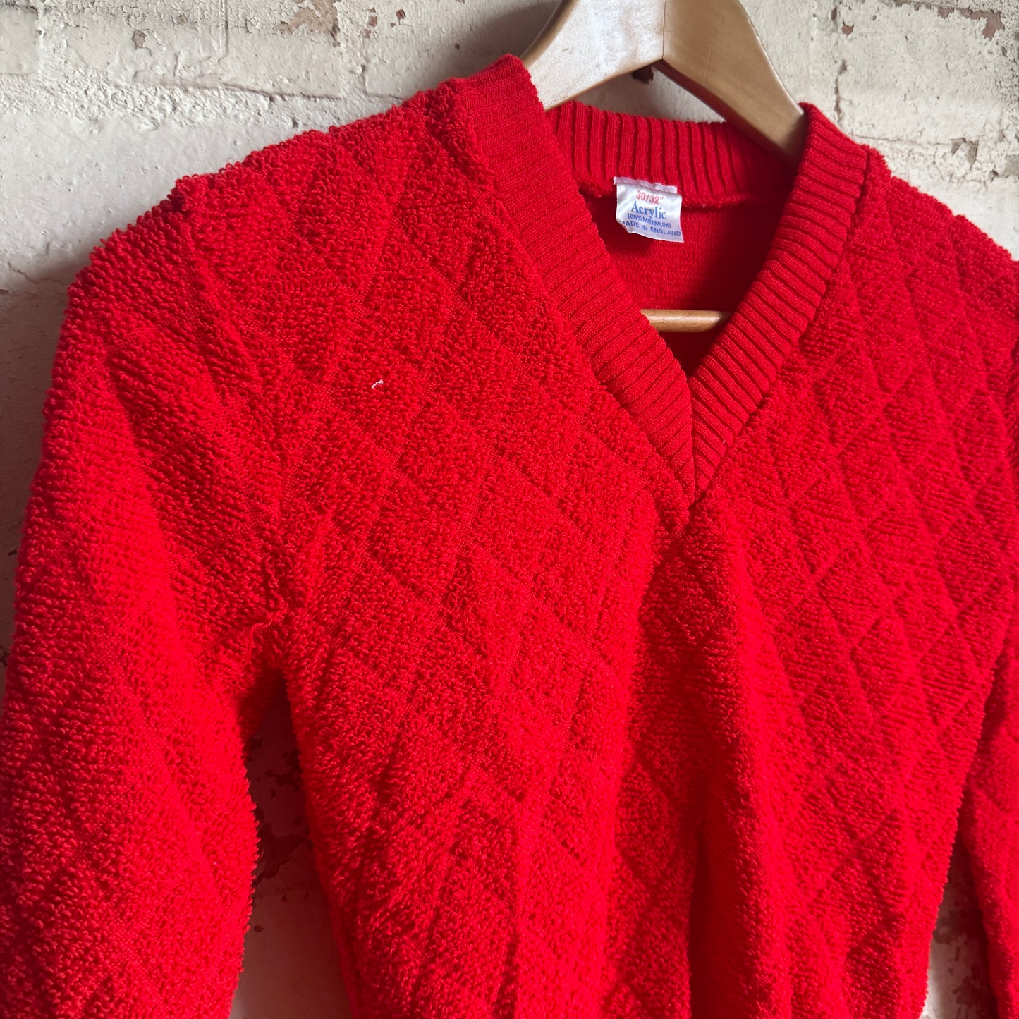 1970s Red Patterned Towelling Knitted Jumper