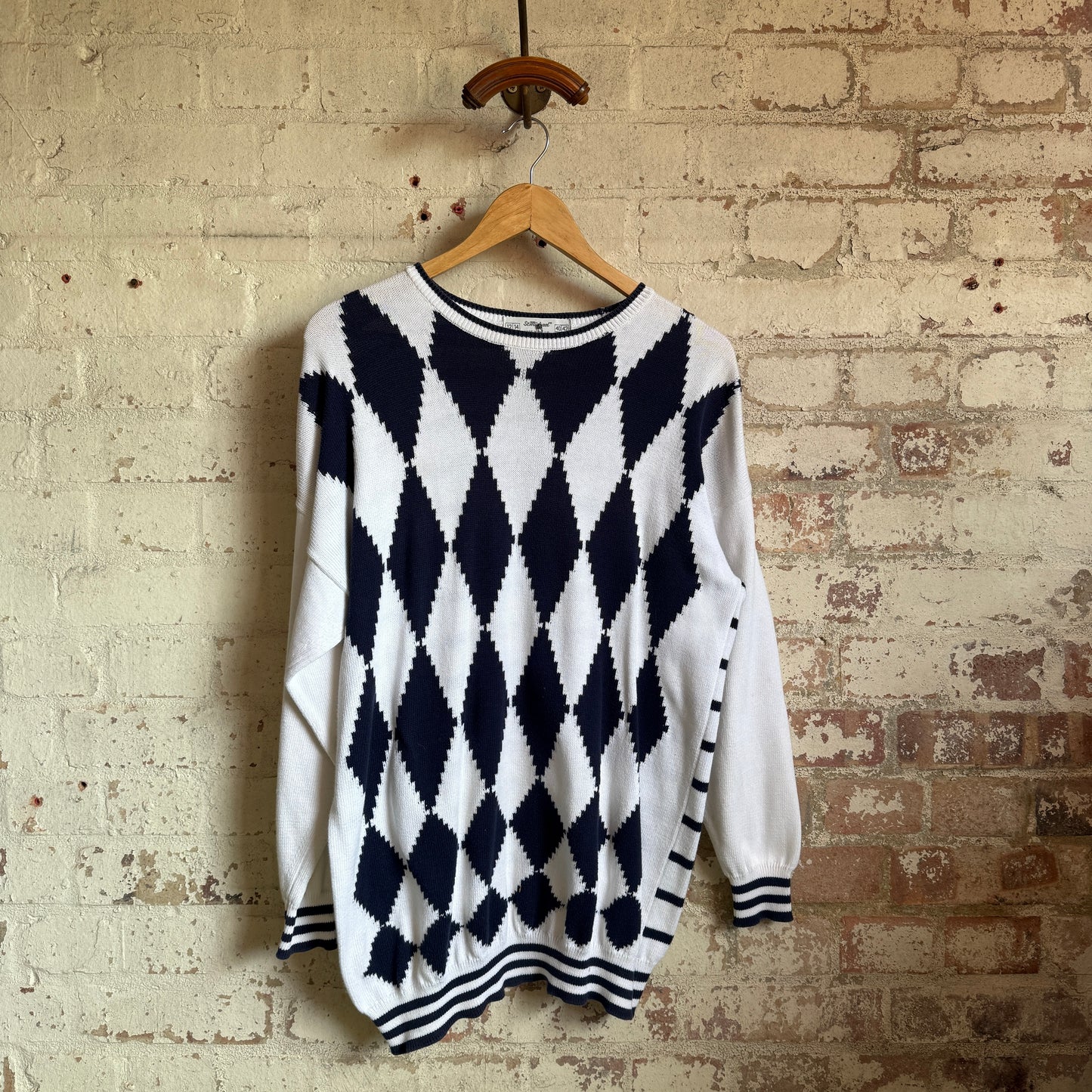 1980s St Michaels Striped Argyle Knit Jumper