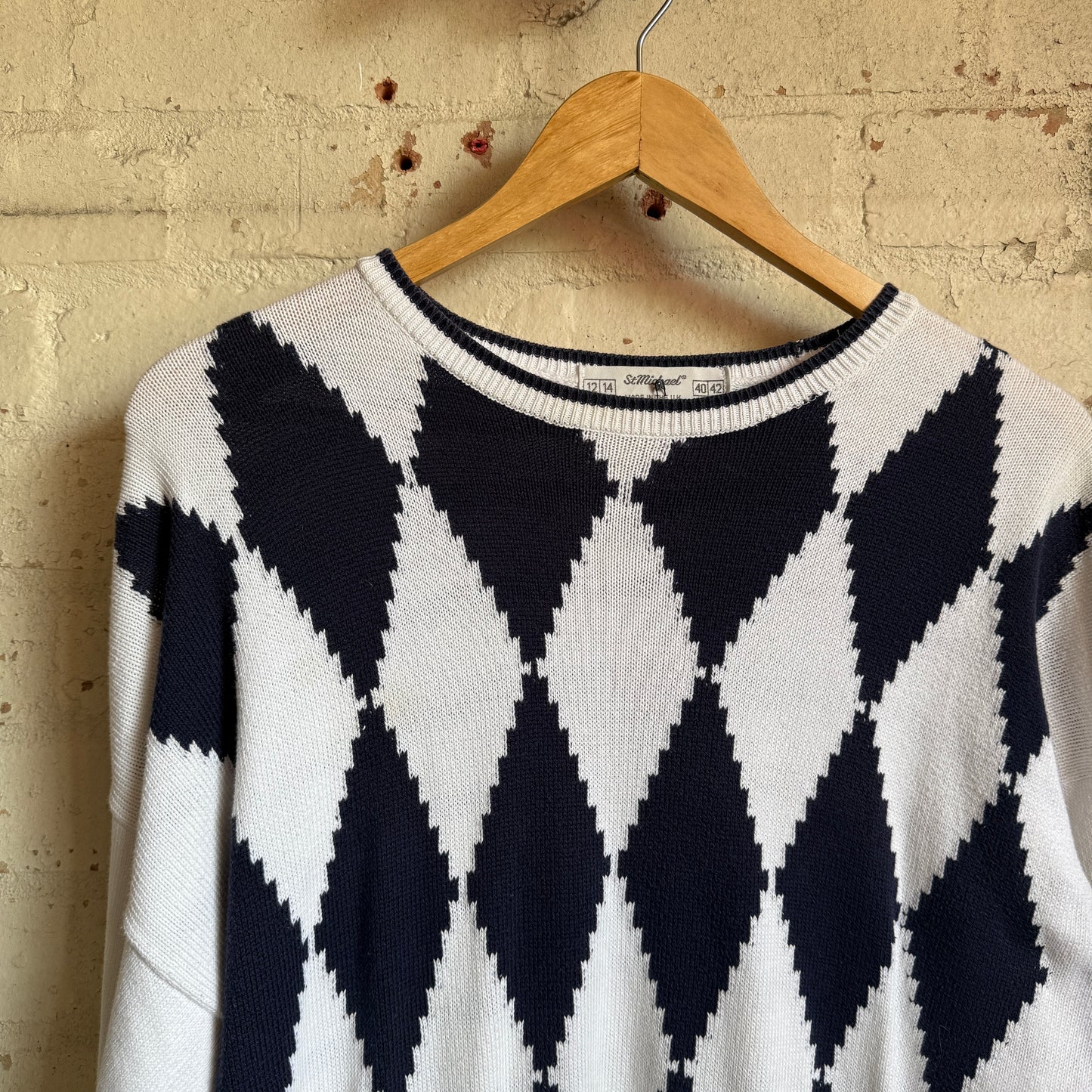 1980s St Michaels Striped Argyle Knit Jumper