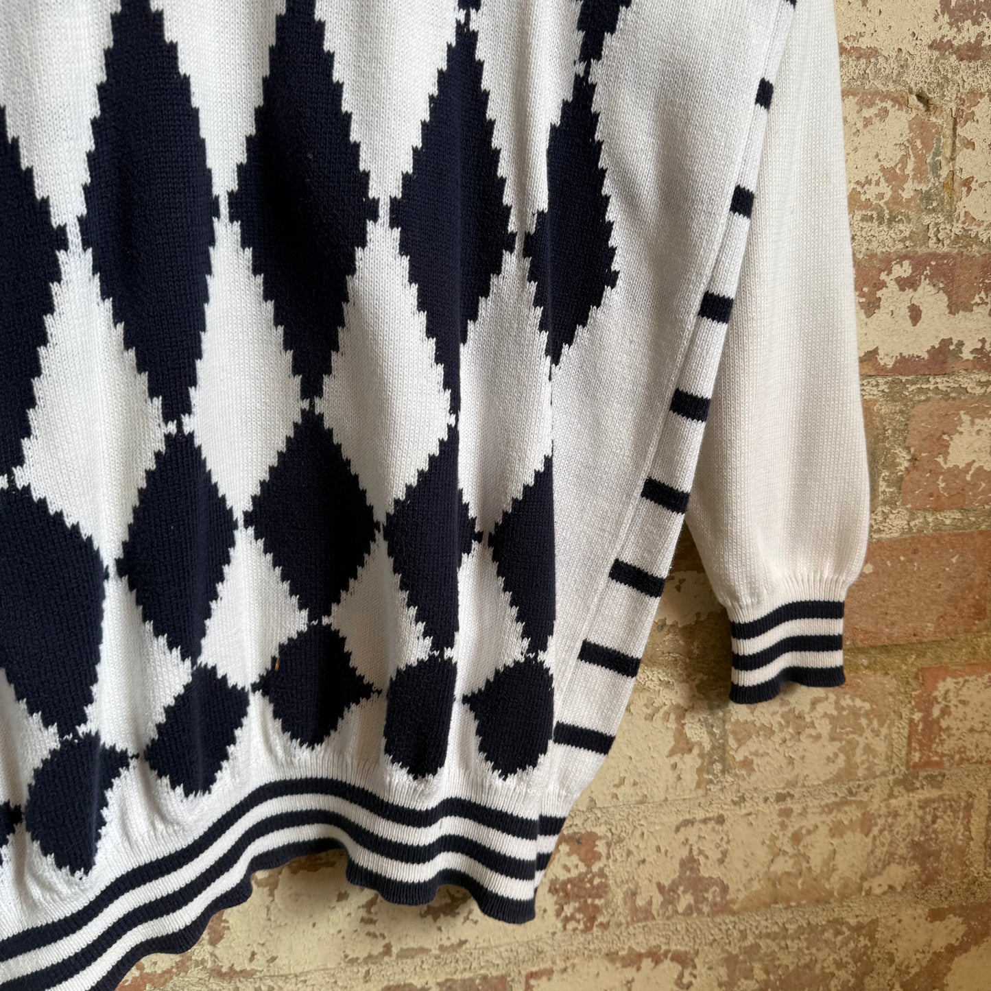 1980s St Michaels Striped Argyle Knit Jumper
