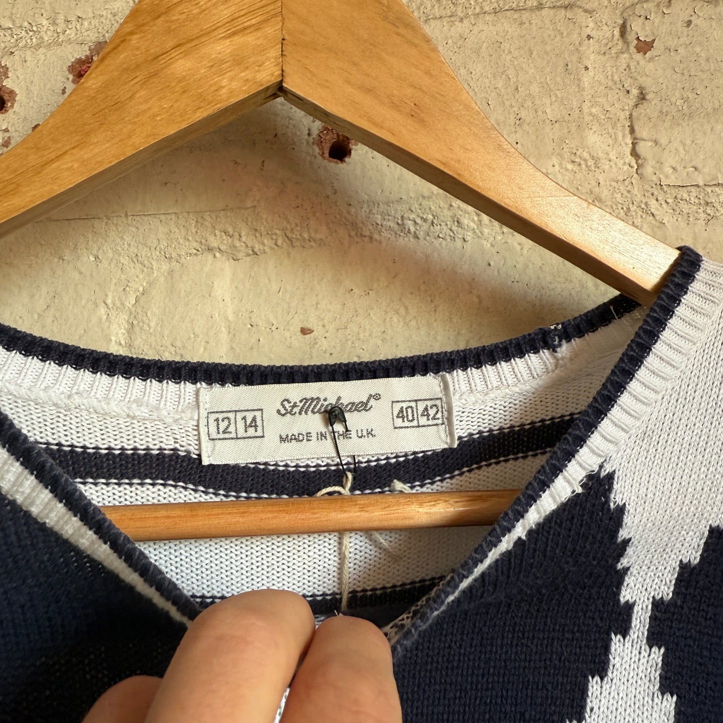 1980s St Michaels Striped Argyle Knit Jumper