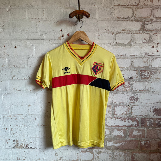 1980s Yellow Umbro Watford Home Football Kit Shirt