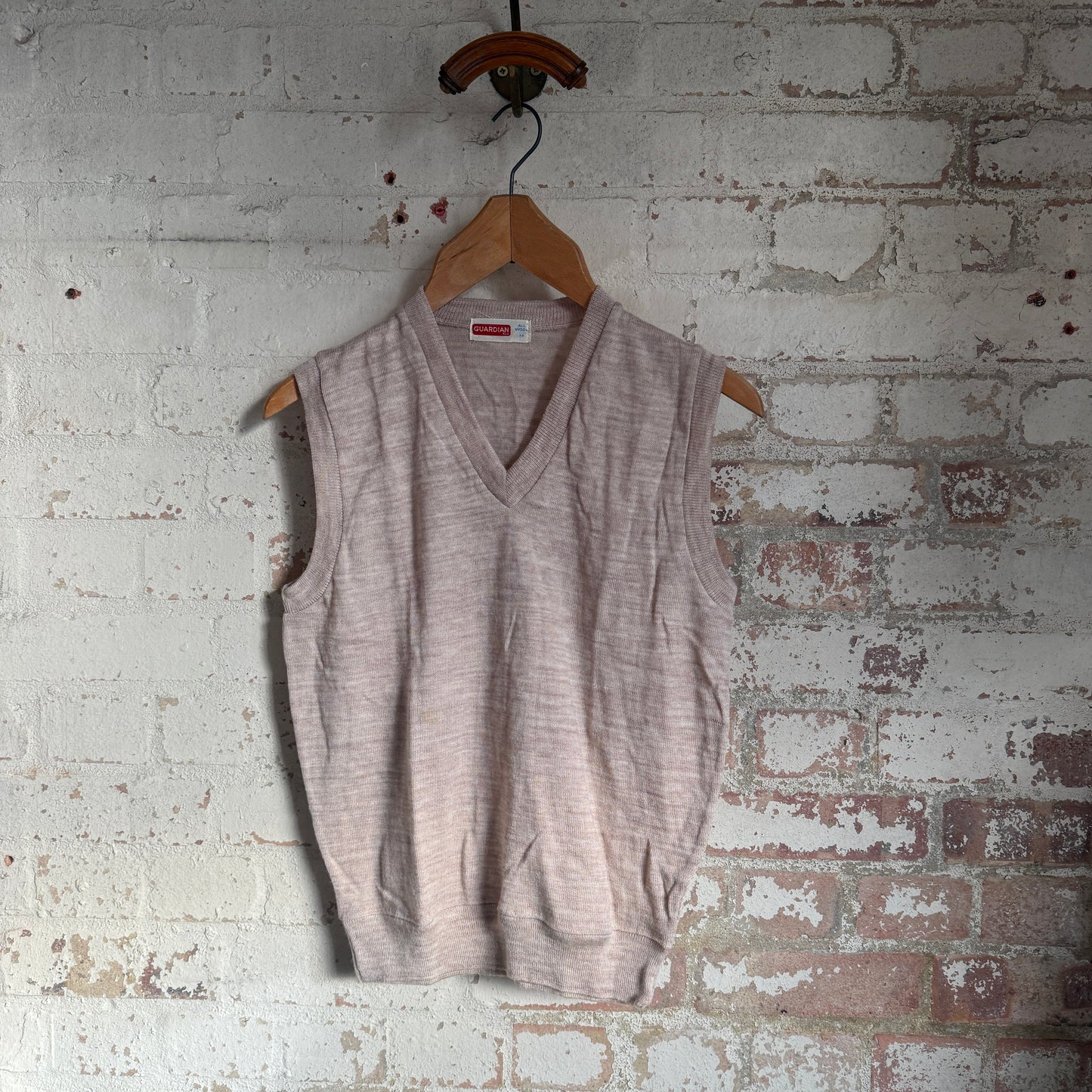 1950s Beige British Wool Knitted Tank Top Jumper