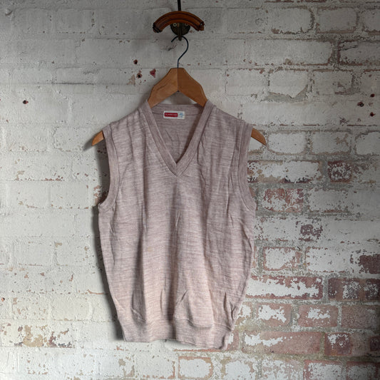 1950s Beige British Wool Knitted Tank Top Jumper