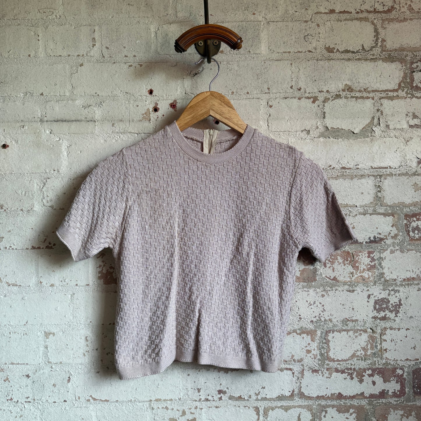 1950s Beige Wool Patterned Zip Shirt