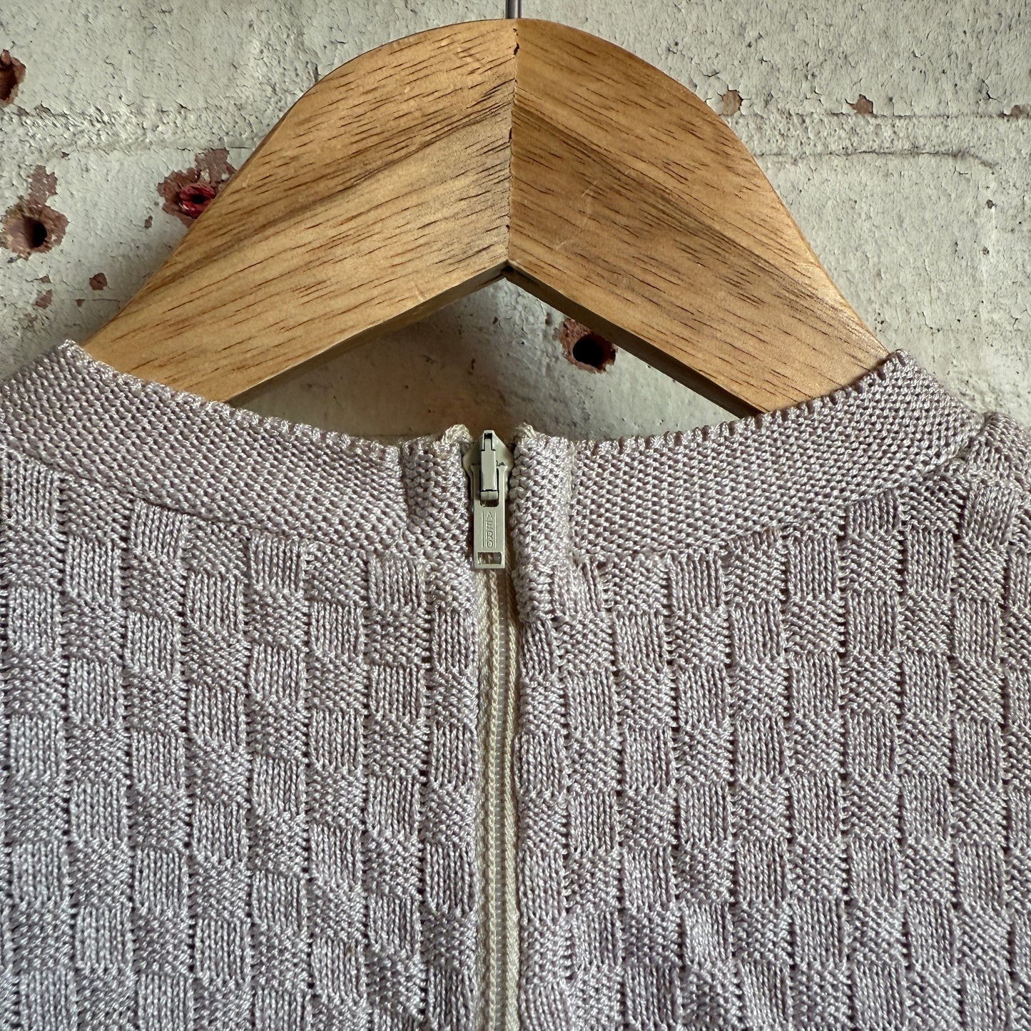 1950s Beige Wool Patterned Zip Shirt