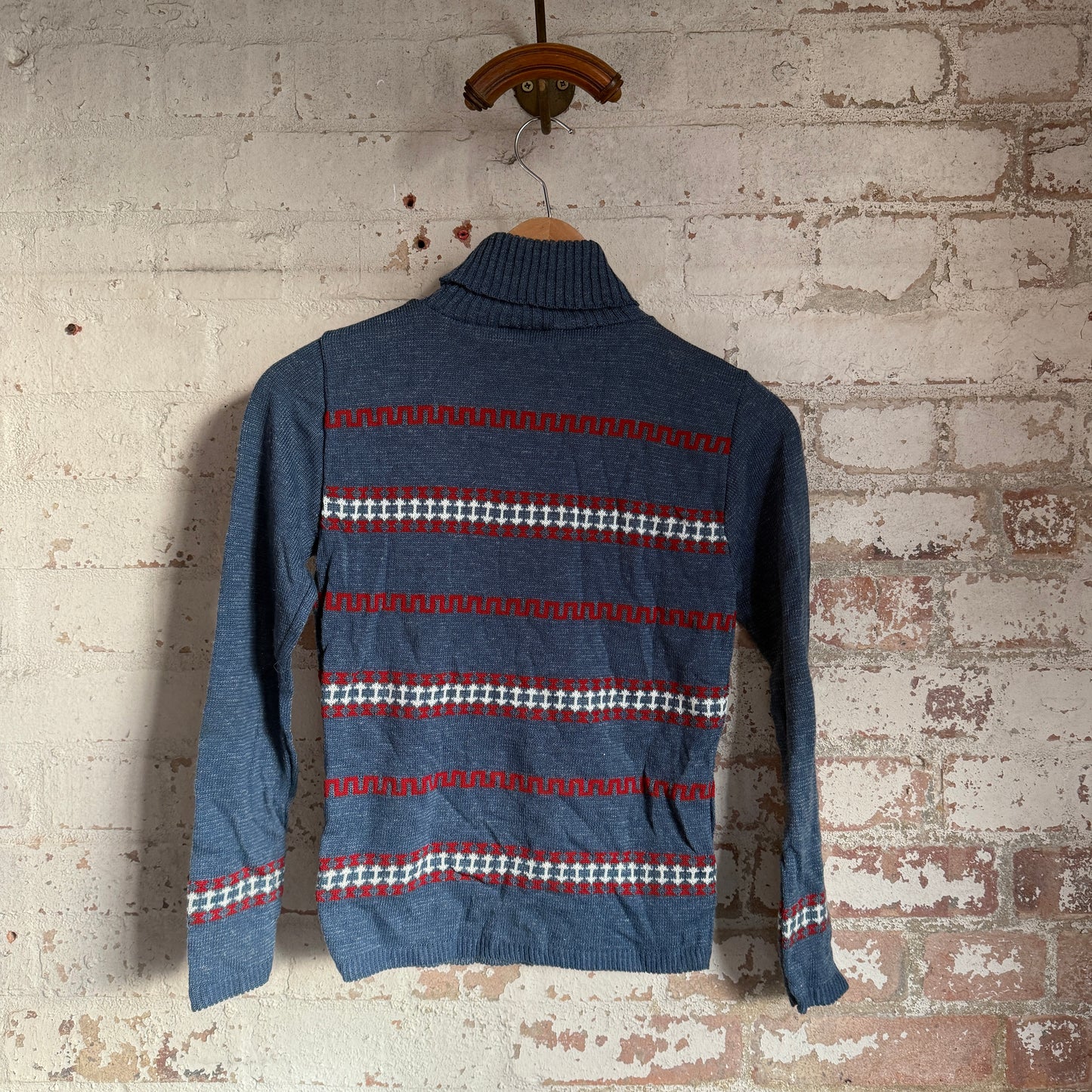 1970s Grey Patterned Knitted Roll Neck Jumper