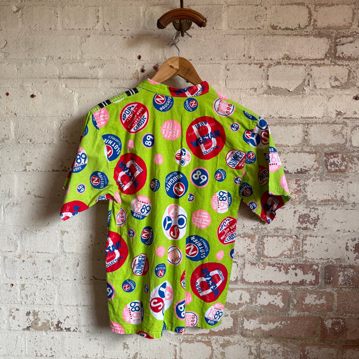 1980s Green Pop Art Graphic Short Sleeved Shirt