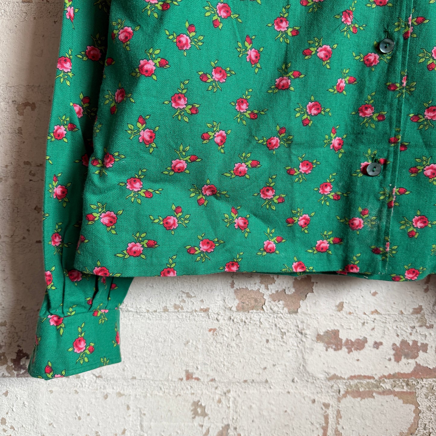 1970s Green Patterned Shirt Blouse