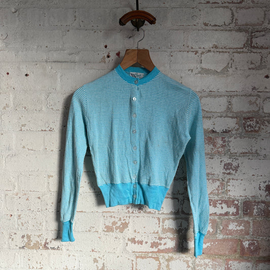 1960s Blue Striped British Cardigan Top