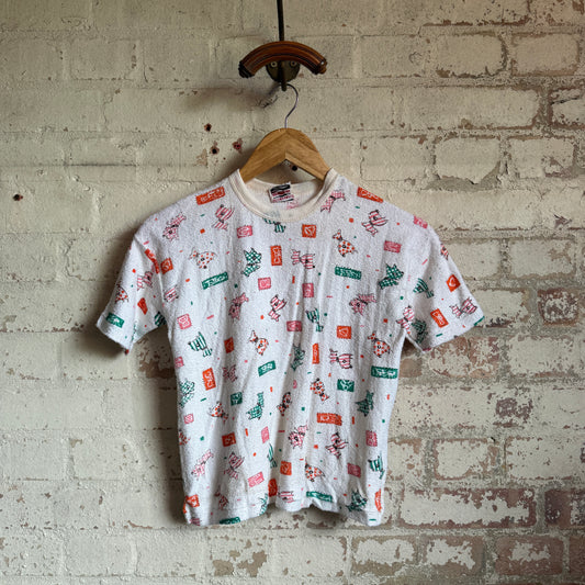 1970s White Graphic Towelling T-Shirt