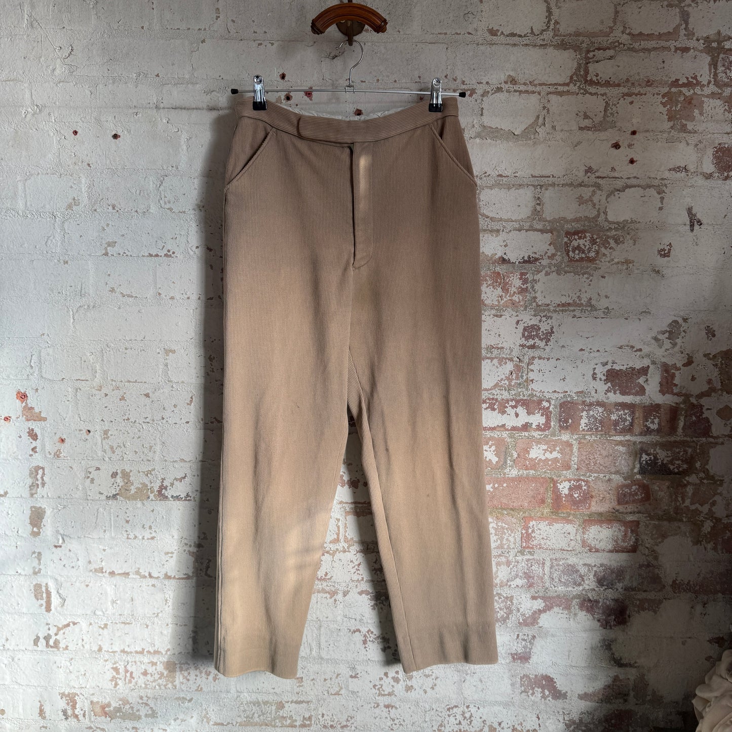 1960s Beige Wool British Formal Trousers