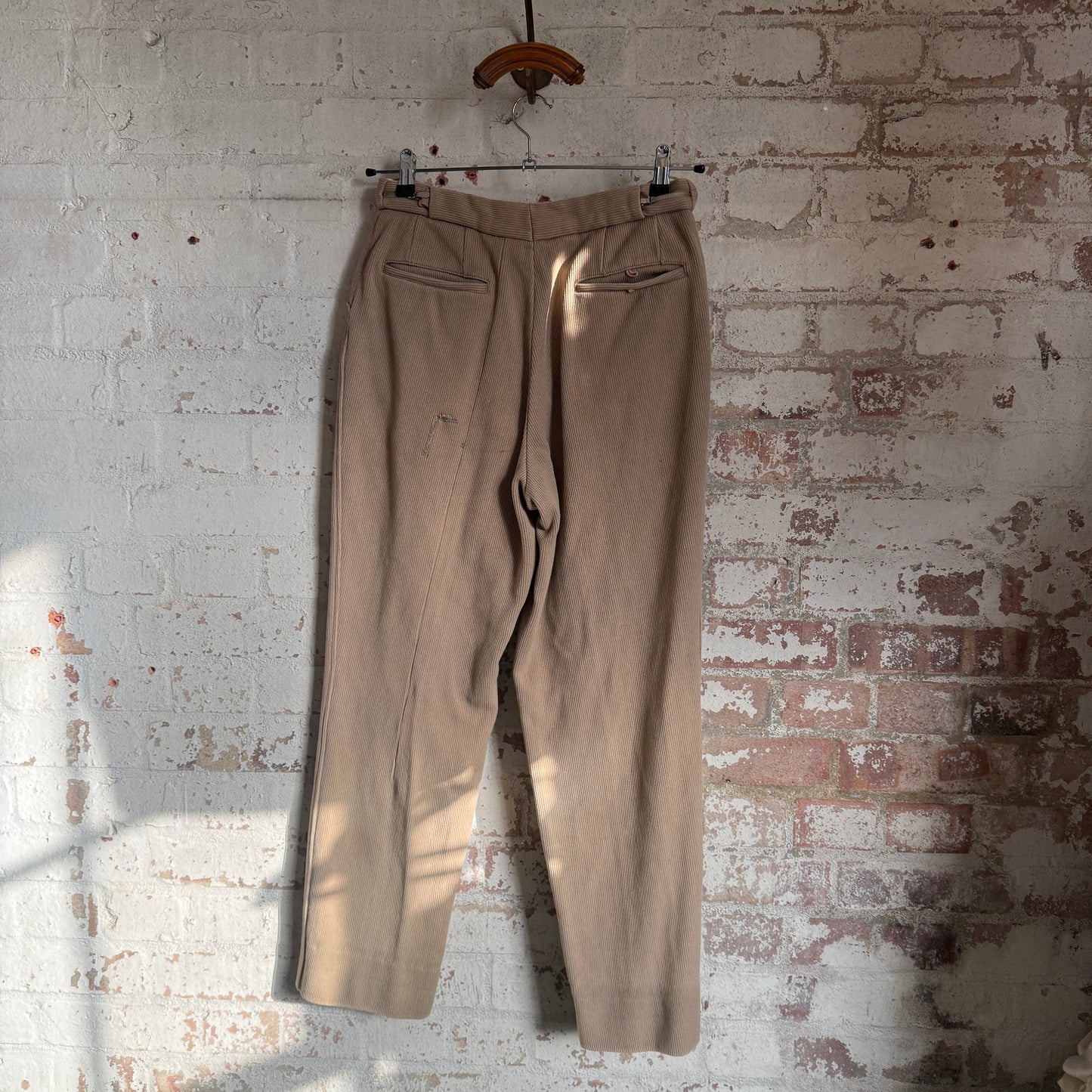1960s Beige Wool British Formal Trousers