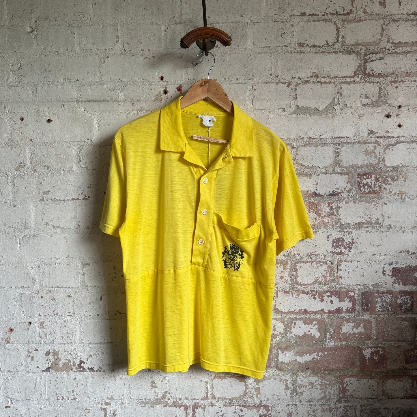 1970s Yellow Graphic Polo Shirt Top