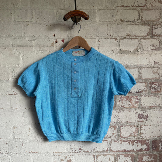 1970s Blue Button Polo Shirt Top