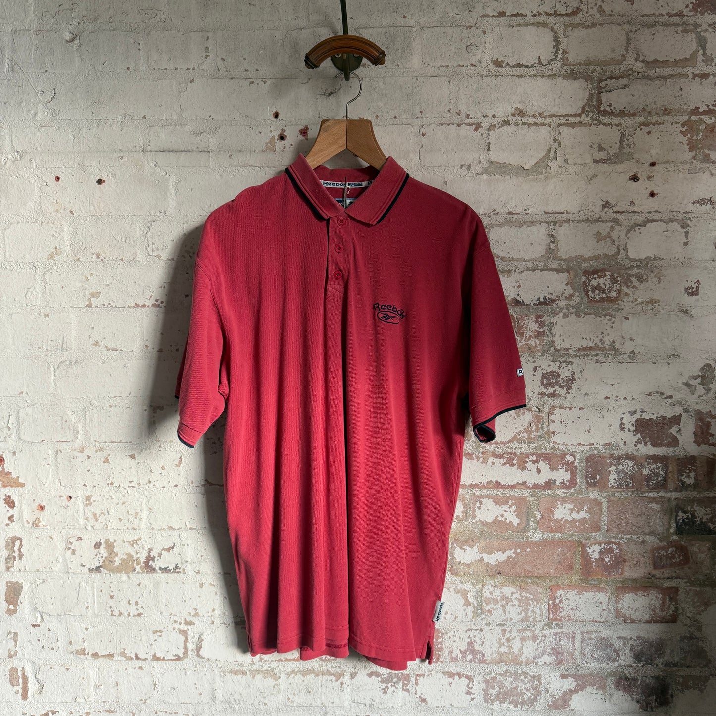 1990s Red Reebok Embroidered Polo Shirt Top