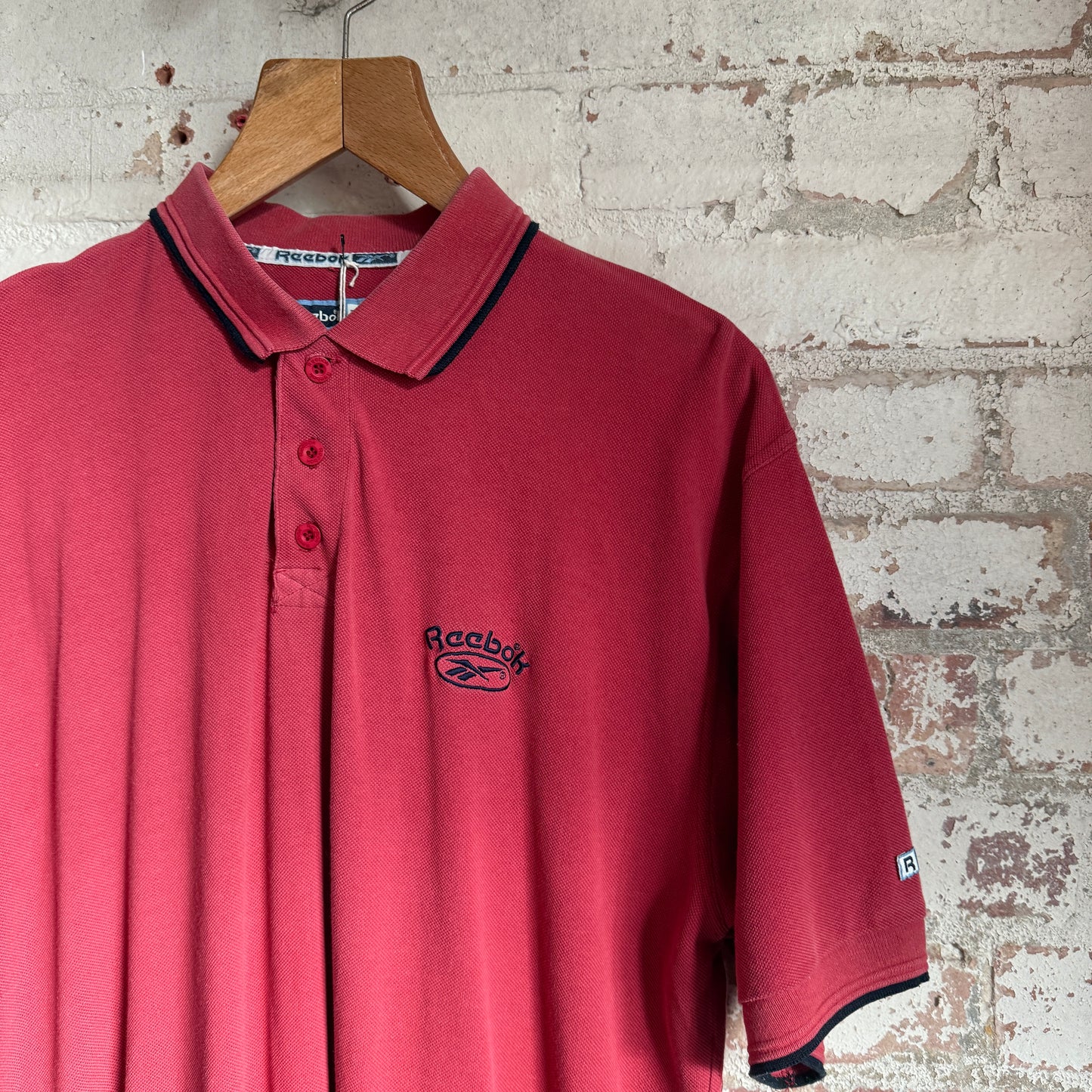 1990s Red Reebok Embroidered Polo Shirt Top
