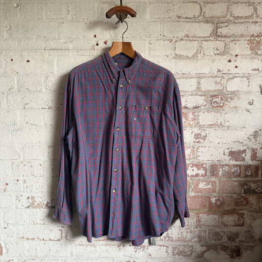1980s Navy Checkered Long Sleeve Shirt