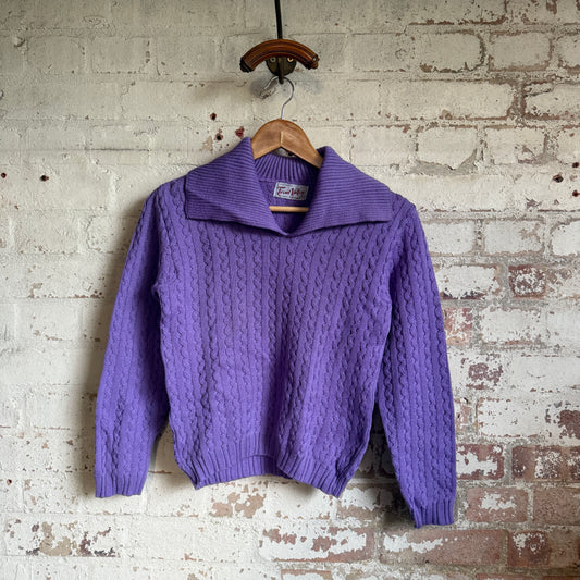1940s 1950s Purple Wool British Knitted Jumper