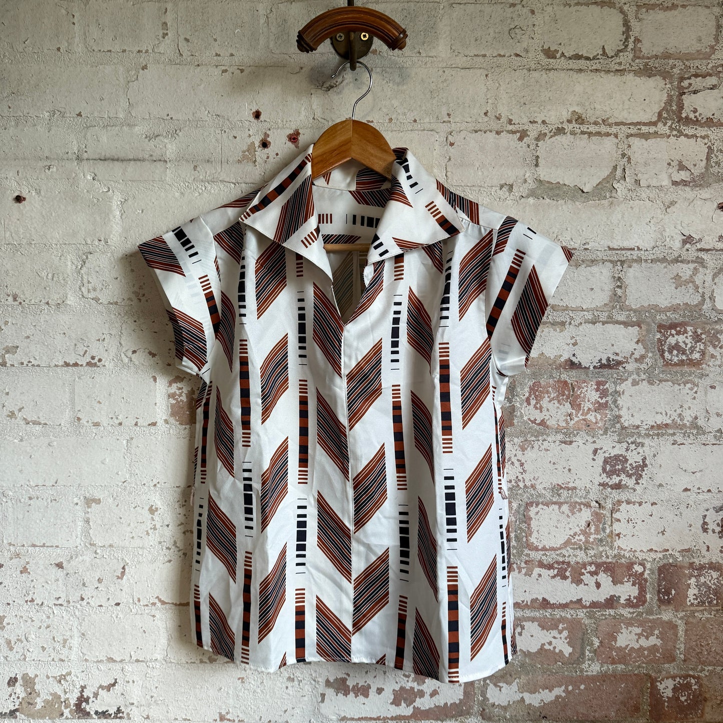 1970s Brown Patterned Blouse Shirt Top