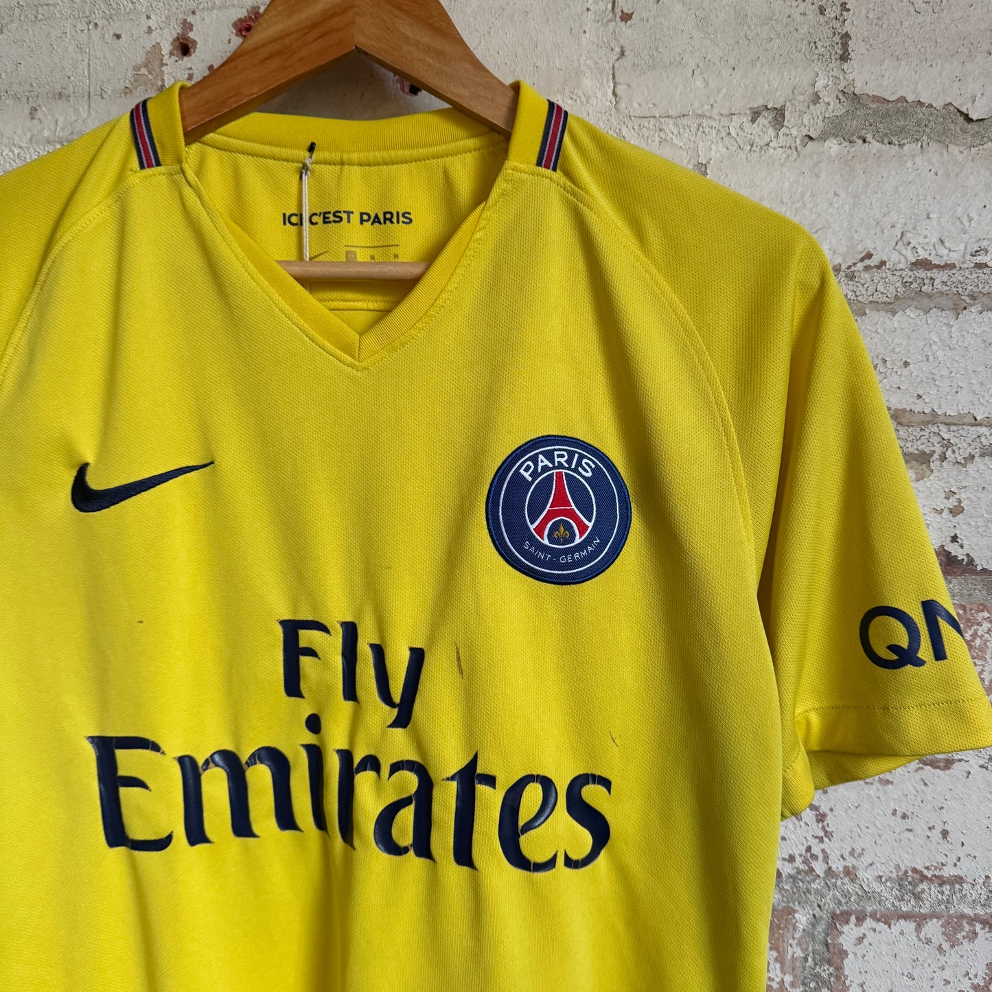 Vintage Yellow Nike PSG Football Away Kit Shirt