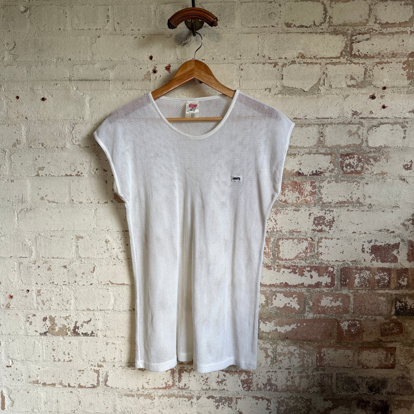 1980s White Levis Netting Vest T-Shirt Top