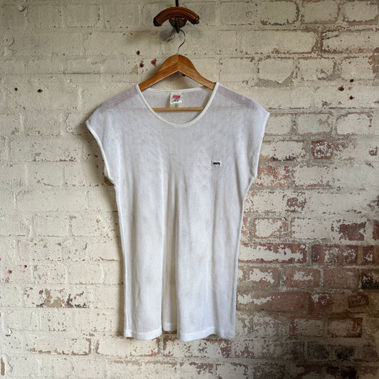 1980s White Levis Netting Vest T-Shirt Top