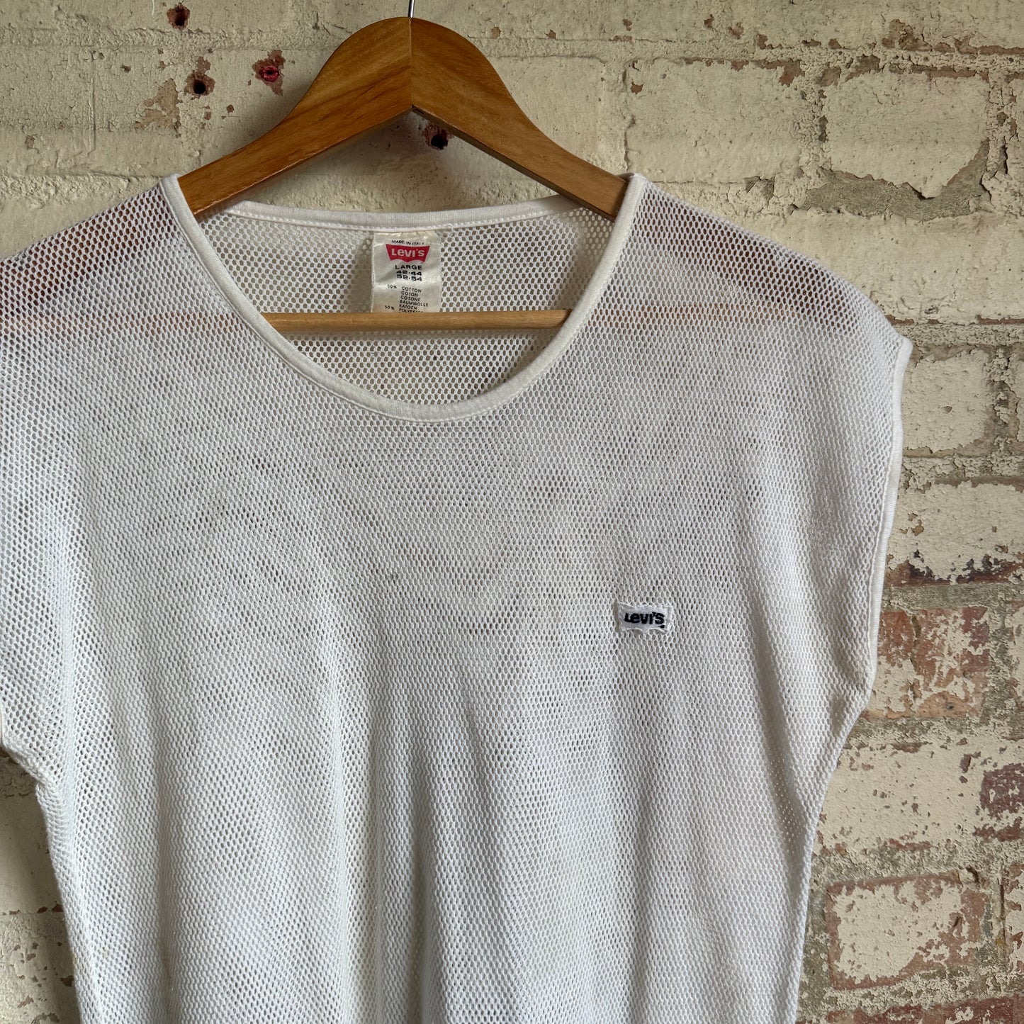 1980s White Levis Netting Vest T-Shirt Top