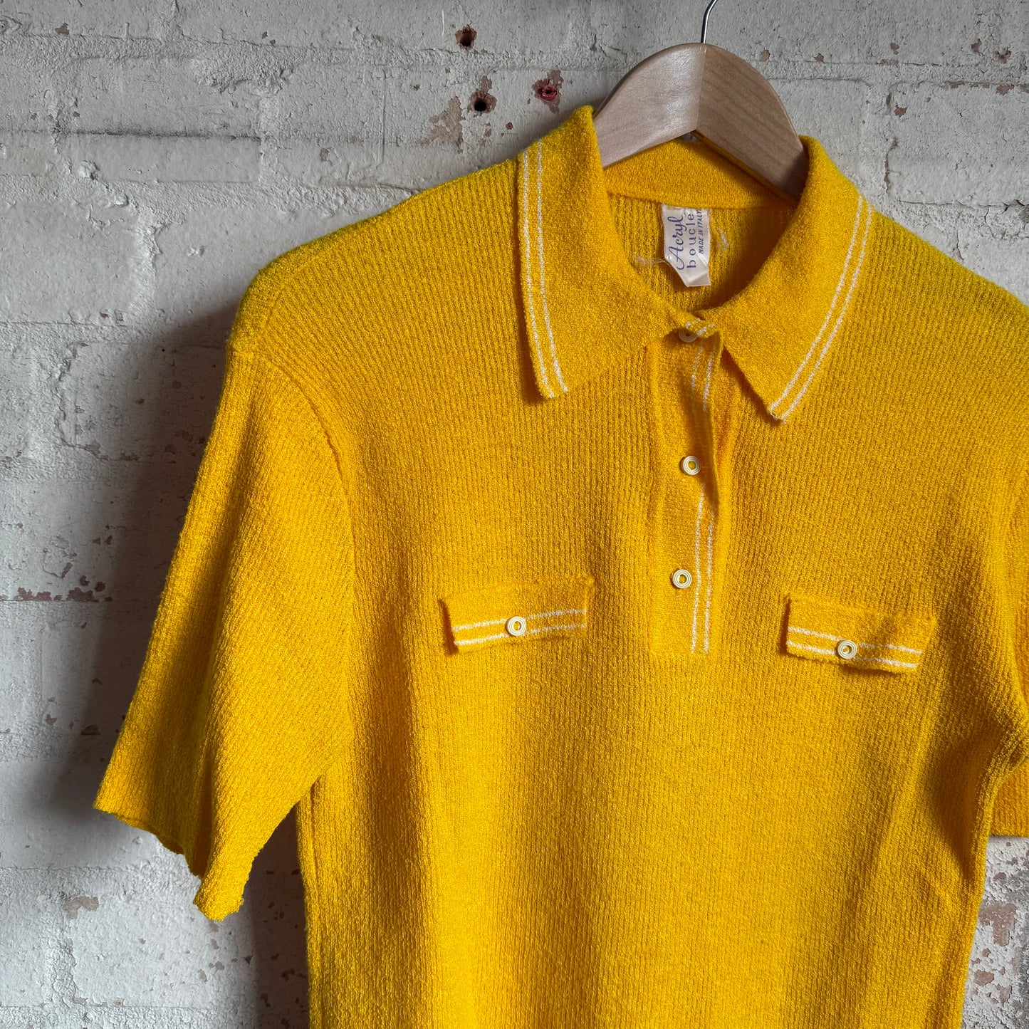 1960s 1970s Yellow Italian Knitted Polo Shirt Top
