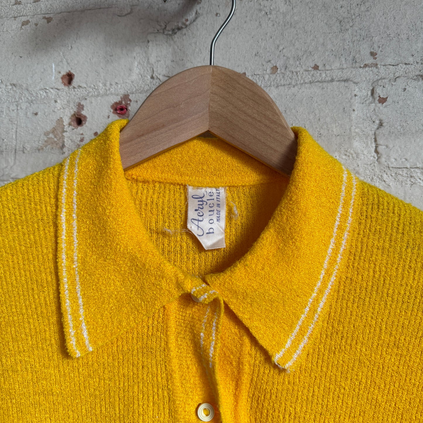 1960s 1970s Yellow Italian Knitted Polo Shirt Top