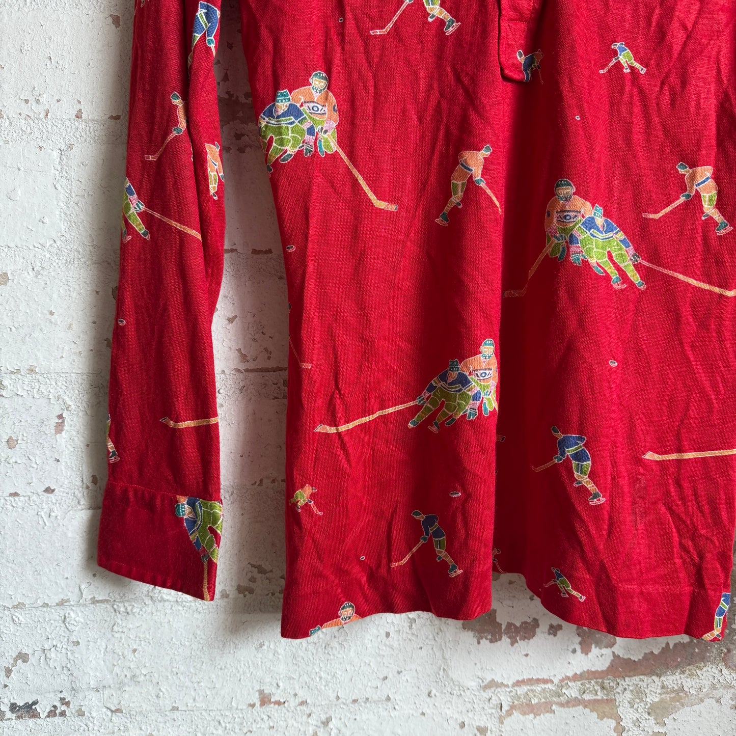 1970s Red Hockey Graphic Button Shirt