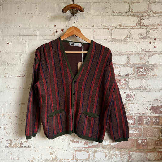 1960s Patterned British Wool Knitted Cardigan Jumper