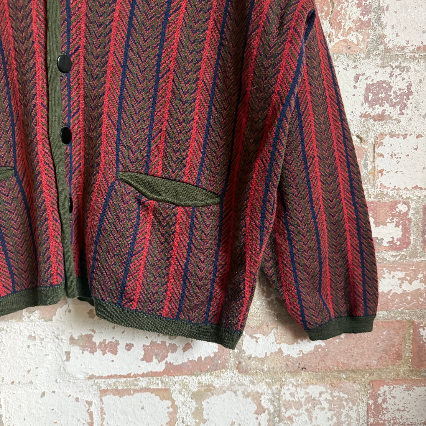 1960s Patterned British Wool Knitted Cardigan Jumper
