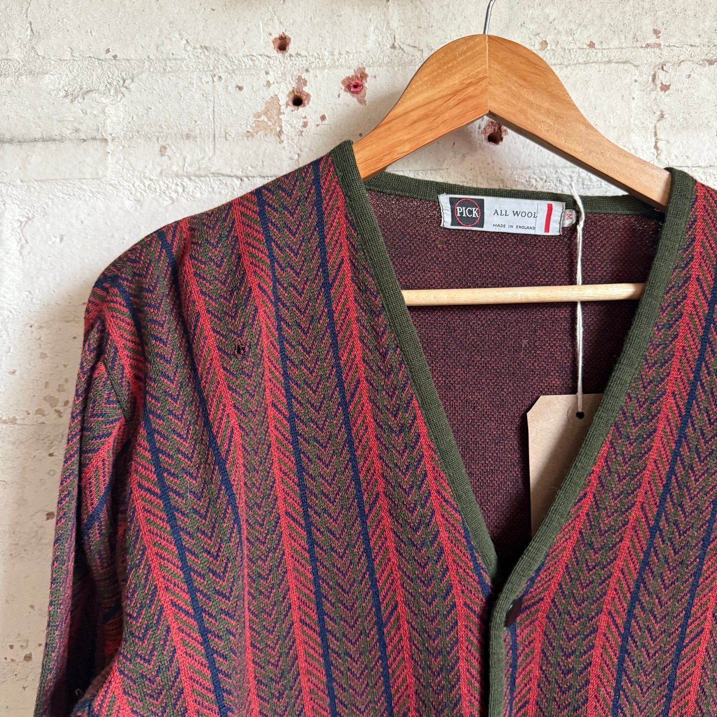 1960s Patterned British Wool Knitted Cardigan Jumper