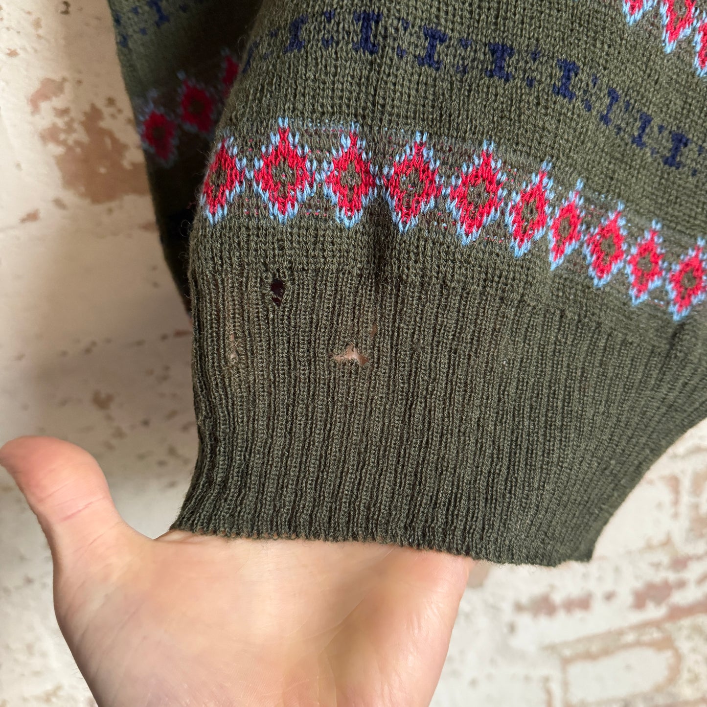 1940s 1950s Green Fair Isle Knitted Tank Top Sweater Vest Jumper