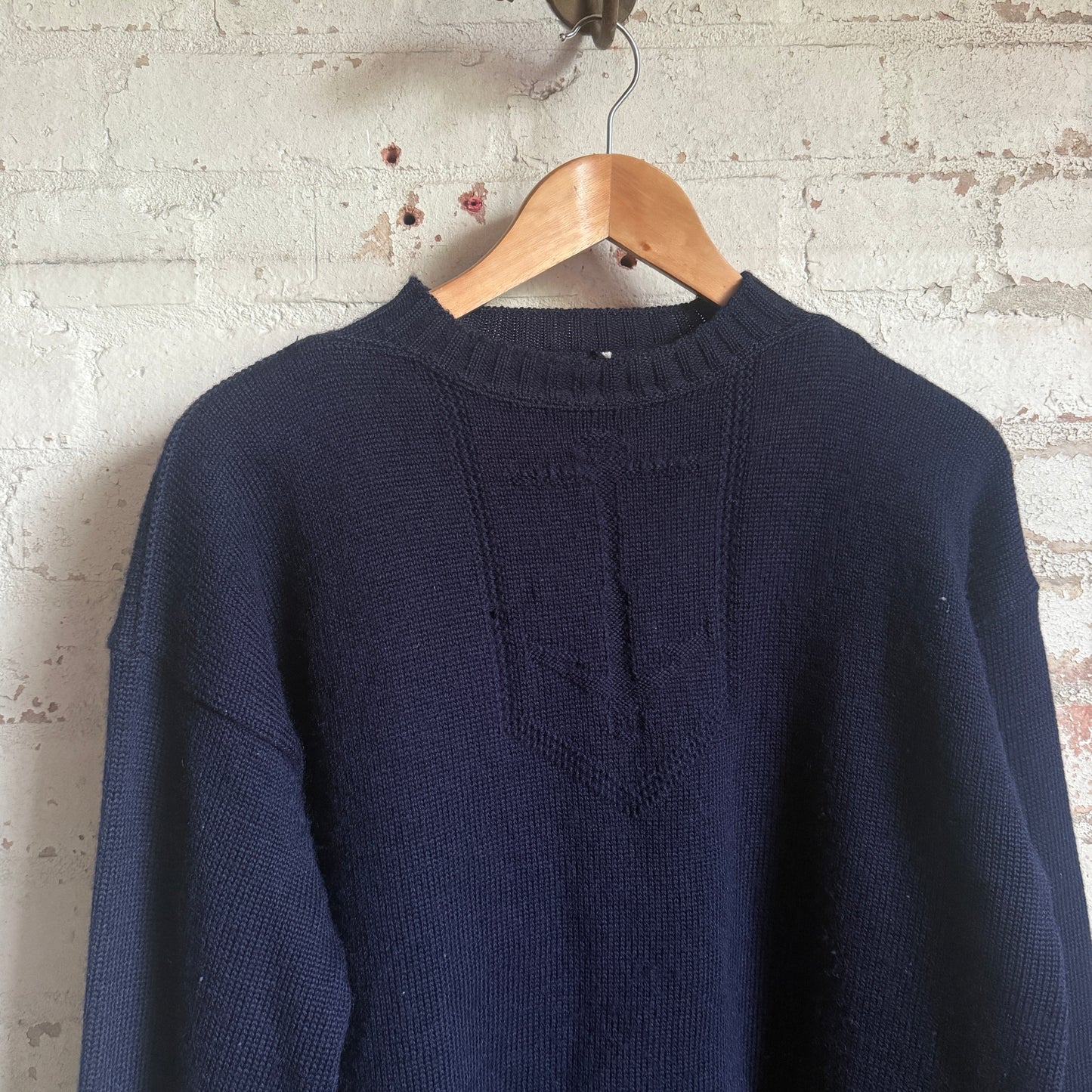 1970s 1980s Navy Guernsey Patterned Fisherman Jumper