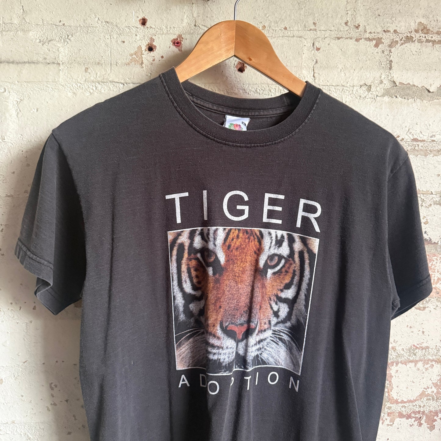 2000s Black Faded Tiger Adoption Graphic T-Shirt