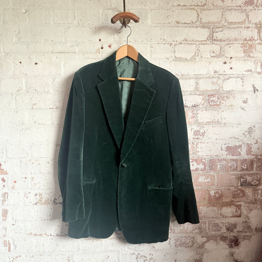 1970s Green Gieves and Hawkes Velvet Smoking Suit Blazer Jacket