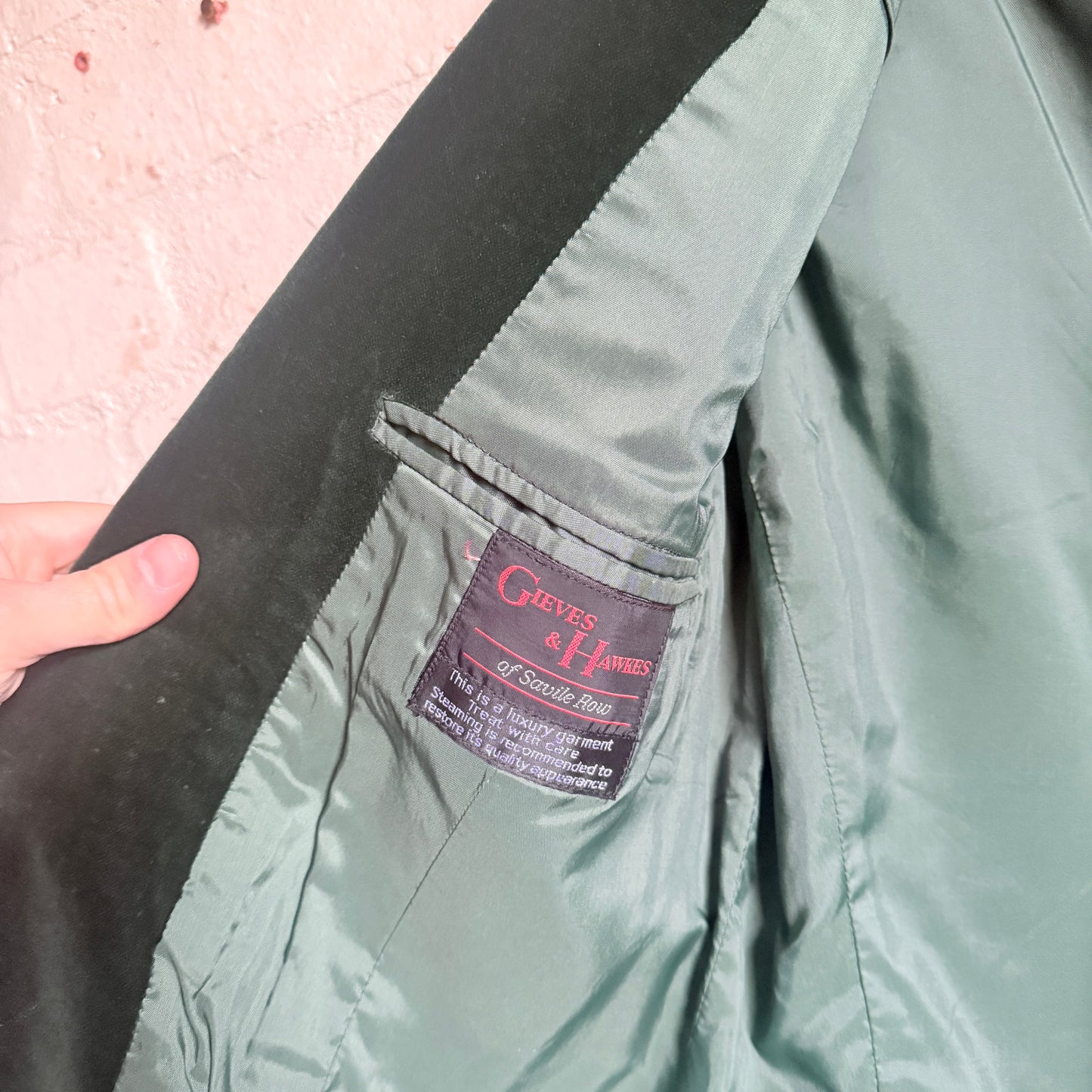 1970s Green Gieves and Hawkes Velvet Smoking Suit Blazer Jacket