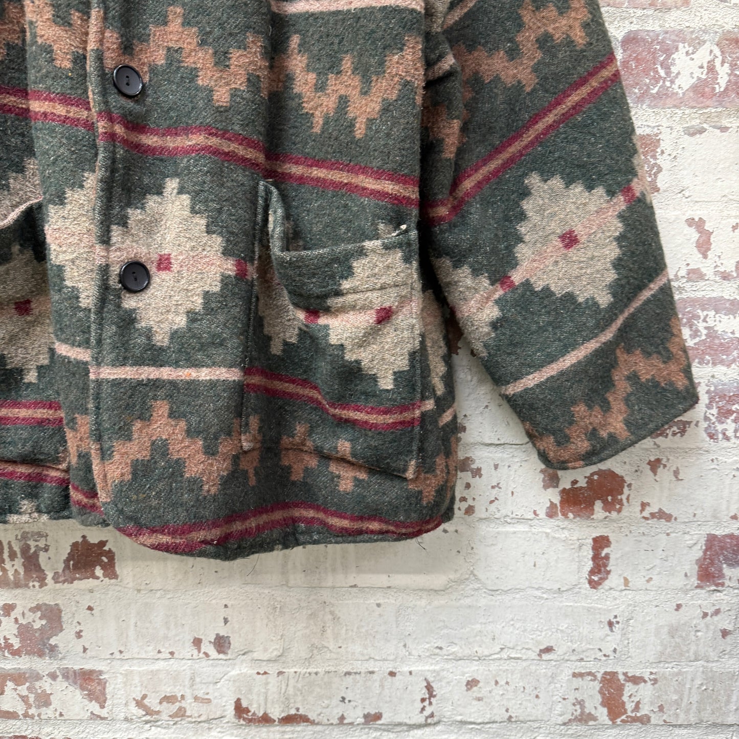 1970s Green Aztec Wool Patterned Jacket