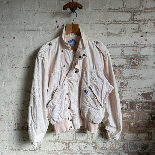 1980s Cream French Cotton Design Bomber Jacket