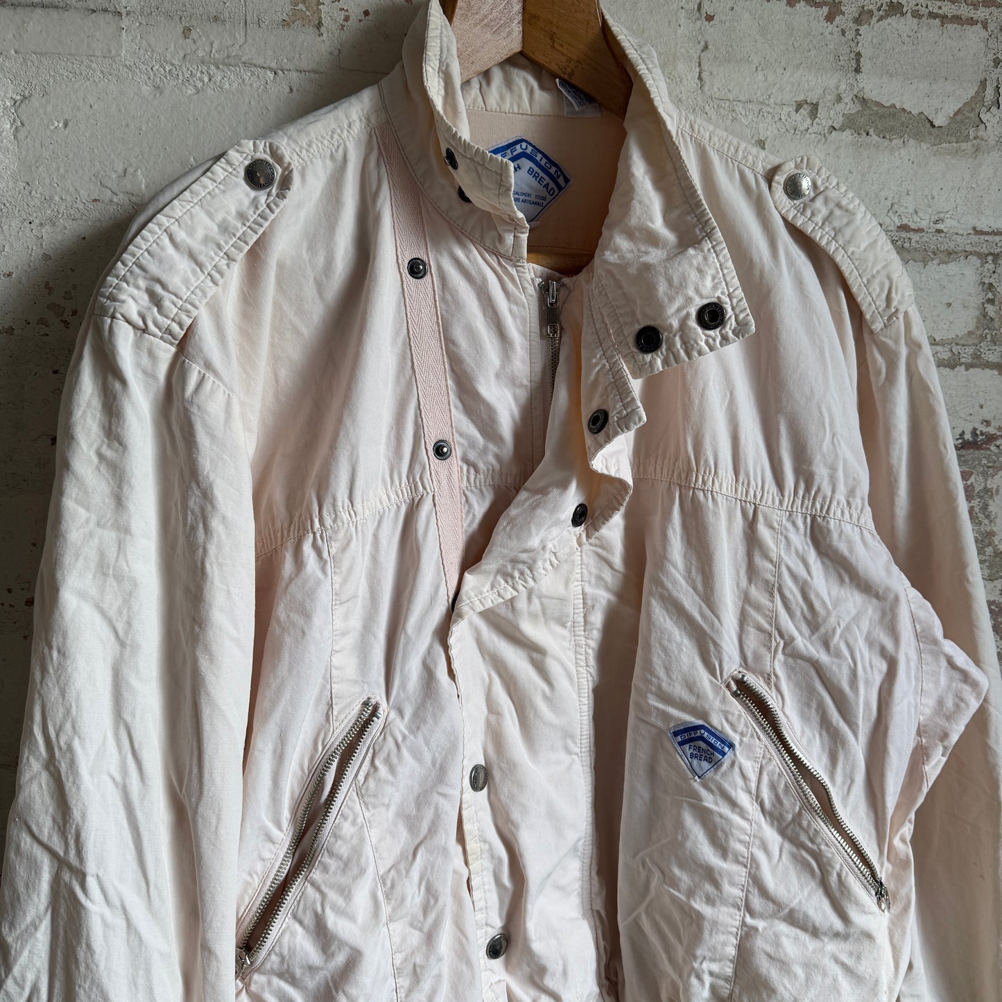 1980s Cream French Cotton Design Bomber Jacket