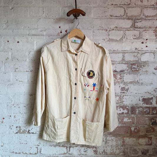 1970s Cream Embroidered Shirt Jacket