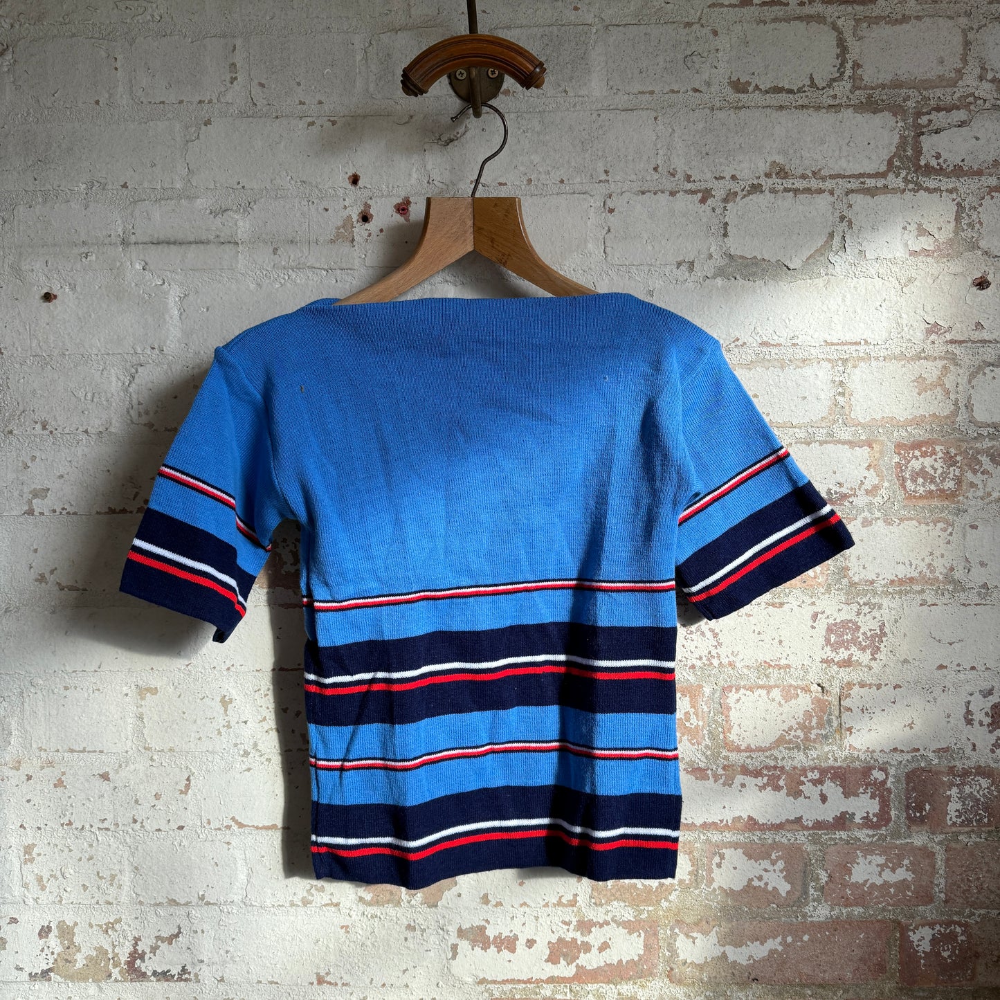 1980s Blue Knitted boat Neck Jumper Top