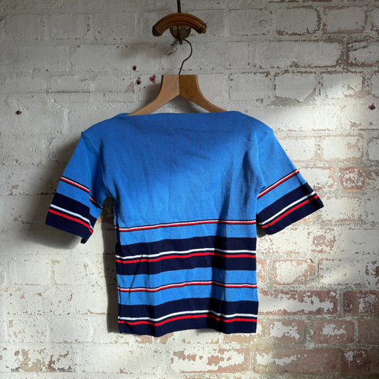 1980s Blue Knitted boat Neck Jumper Top
