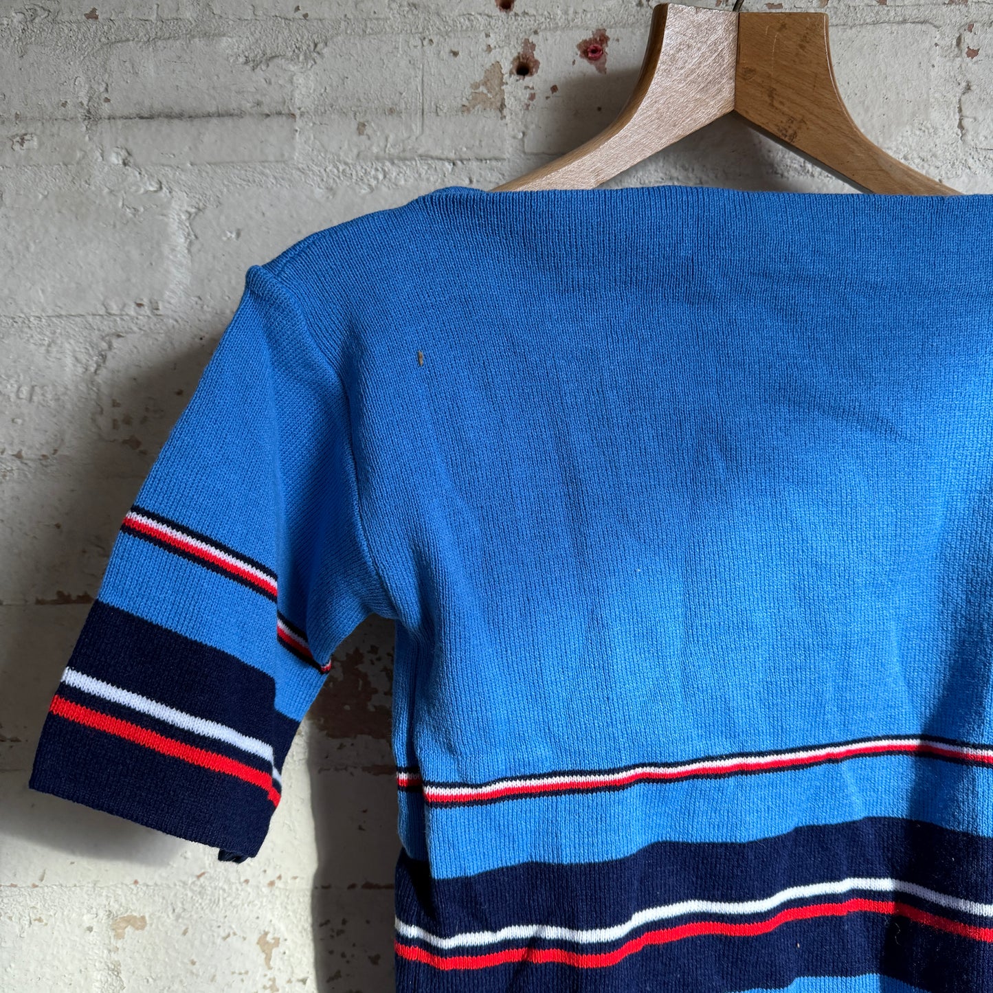 1980s Blue Knitted boat Neck Jumper Top