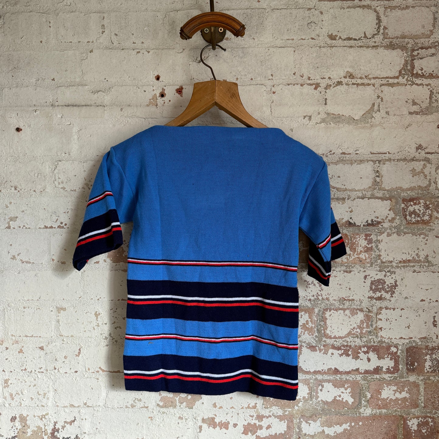 1980s Blue Knitted boat Neck Jumper Top