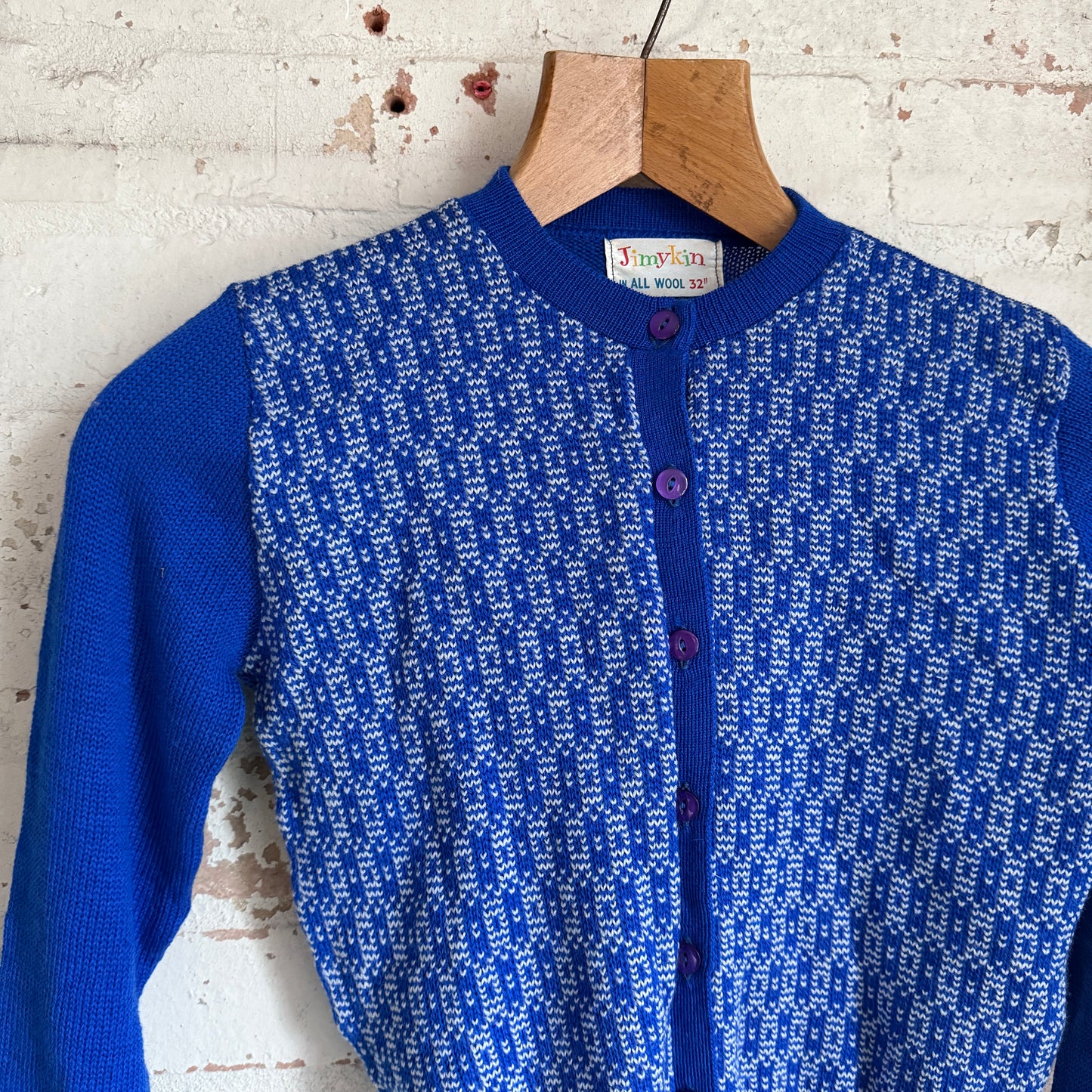 1960s Blue Checkered Wool Knitted Cardigan Jumper