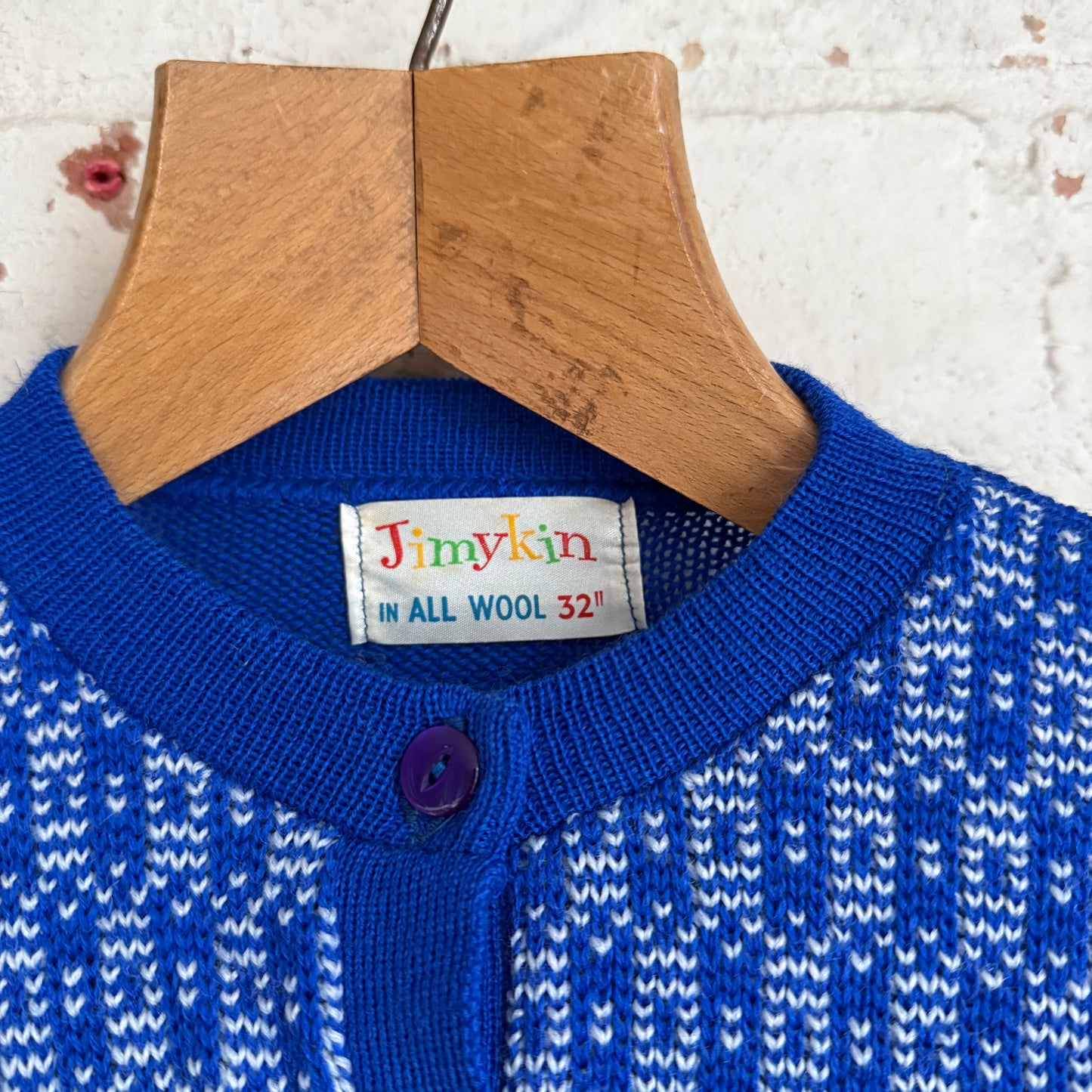 1960s Blue Checkered Wool Knitted Cardigan Jumper